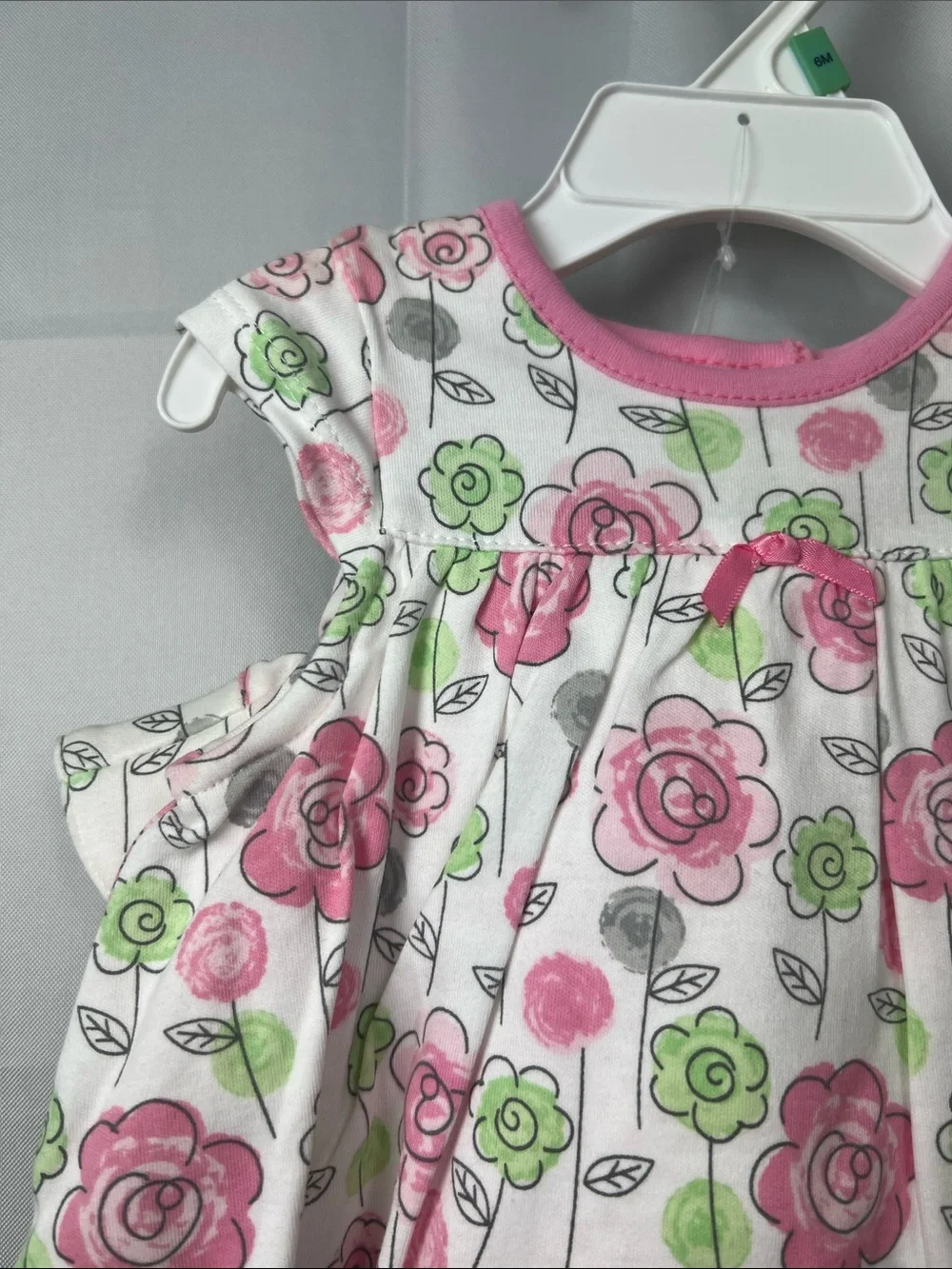 Offspring Pink & Green Floral Baby Dress with Hat NWT